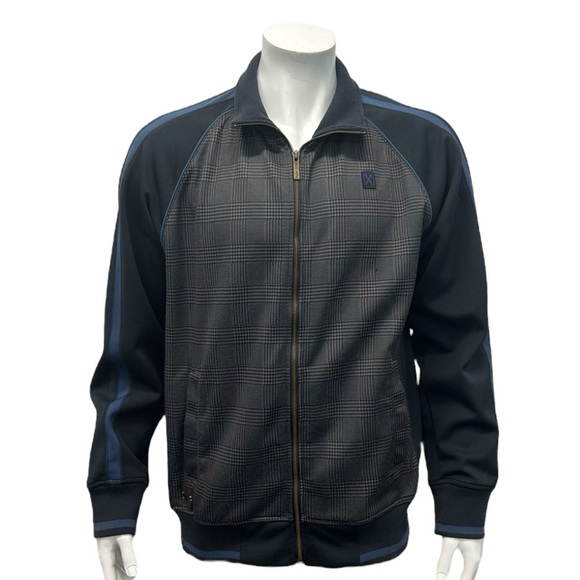 Marc Ecko Cut & Sew Blue Gray Plaid Full Zip Track Jacket with Pockets Large LG - Picture 4 of 13